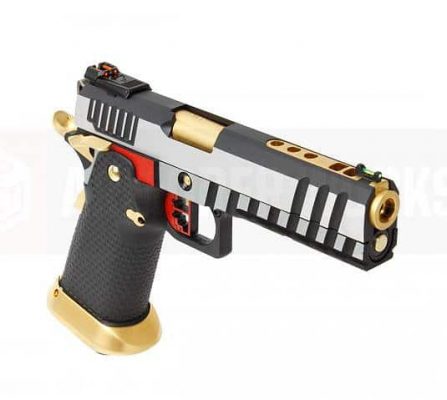 Armorer Works Custom Hi-Capa GBBP (Full Silver Slide – Black Frame – Gold Barrel) product image